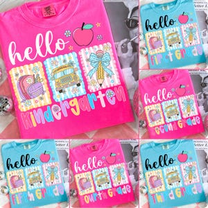Preppy Back to School PNG Bundle, Hello Kindergarten Pre-K 1st 2d 3d 4th 5th Grades Png, Coquette First day Hand Drawn Teacher Girl