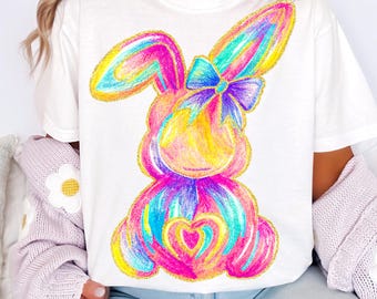 Colorful Glitter Brushstroke Bunny Easter png, Easter png, Bunny Bow png, Bunny png, Easter kids png, Girls Easter Png, Preppy Easter Png