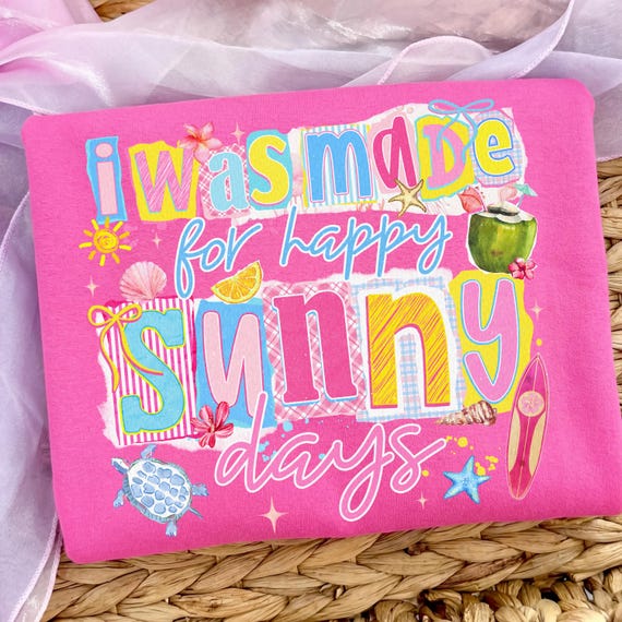 Happy Sunny Days Retro PNG, Neon Summer Sublimation Design, Girly Spring Shirt Graphic, Trendy Happy Quote PNG Download