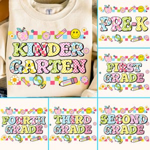 Preppy Back to School Bundle PNG, Kokette Lehrer Erster Schultag Shirt Design, Girly karierte Sublimation, Pre-k 1st / 2nd / 3rd Grade