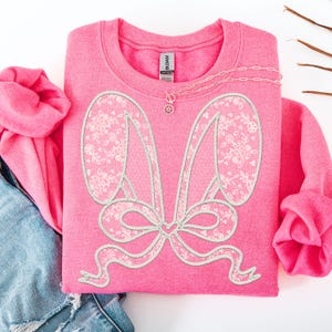 White Lace Bunny Coquette Bow png, Easter png, Lace Coquette bunny png, happy easter, Spring png, Lace bow easter png, Faux Embroidery Girly