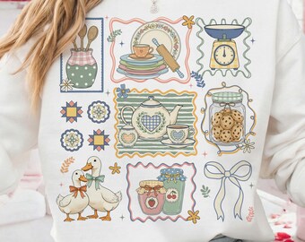 Vintage Thrifted Geese PNG, Grandma Core Design, 90s Inspired Granny Sweater, Thrifted Decor PNG, Coquette Cottagecore Oval Goose