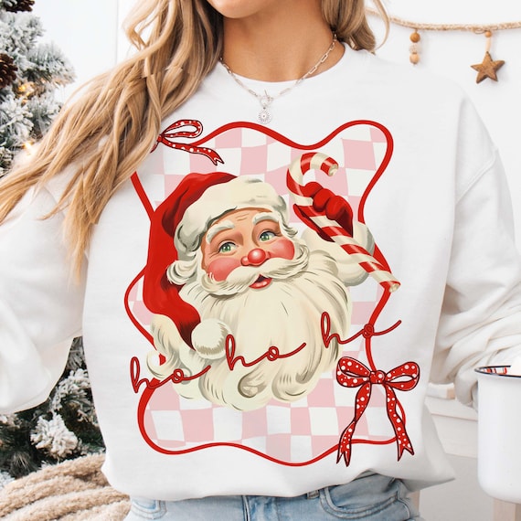 Retro Santa PNG Ho Ho Ho Santa Christmas png, Coquette Christmas Santa png Preppy Xmas Png, Cute Christmas ho ho ho Santa sublimation