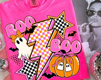 Retro Halloween Ghost Pumpkin Png, Boo Ghost Coquette Png, Halloween Png, Checkered Ghost Shirt Png, Spooky Season Png, Ghost Png