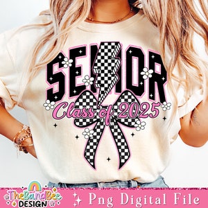 Retro Senior 2025 PNG, Class of 2025 Png, Coquette Senior 2025 Png, Graduation PNG, Retro Checkered Png, High school Senior Shirt Design