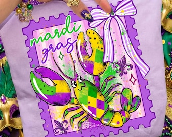 Mardi Gras Stamp Preppy PNG Coquette Bow Crawfish Carnival design, Mardi gras png designs, Mardi gras png 2026, Louisiana mardi gras png