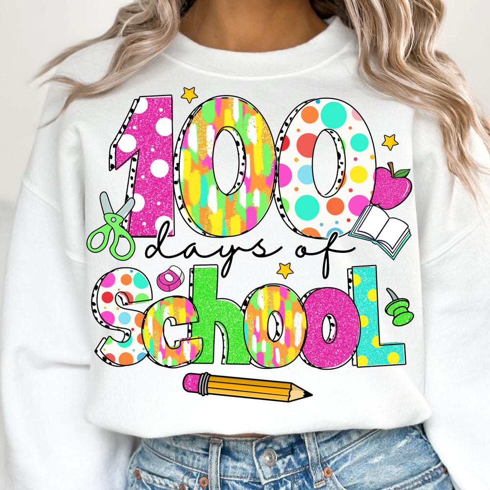 Teacher Png Colorful 100 Day Of School Pencil Png, 100 Day Of School Png, Brushstroke 100 Days Of School Png, Teacher 100 Days Png, 100 Day School Shirt 100 Days Of School Men Women Peckshirt