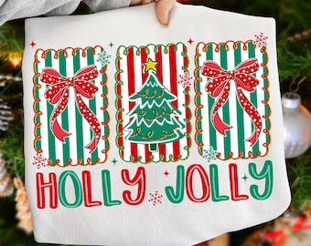 Coquette Holly Jolly Christmas Png, Merry and Bright Png, Preppy Christmas Tree png, Distressed Christmas Shirt PNG, Christmas Girly
