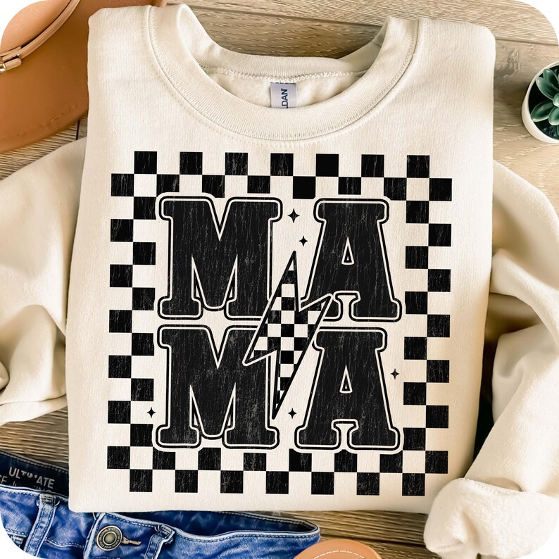 Mama Retro Checkered PNG, Retro Mama Png, Mothers Day, Mama shirt design Png, Retro Mama Checker Png, Mama lightning bolt png