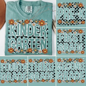 Back to School Bundle PNG, Floral Teacher First Day of School Shirt Design, Girly Checkered Sublimation, Pre-k 1st/2nd/3rd Grade