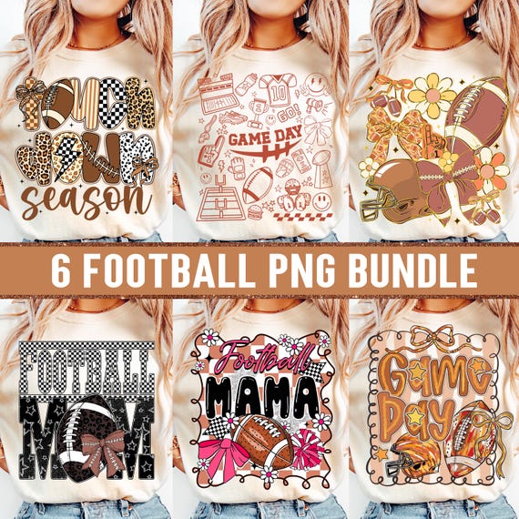 Preppy Football PNG Bundle, Fall Football Game Day Png, Touchdown Season Png, coquette Football Mom Png, Girly Football Bow Shirt Design