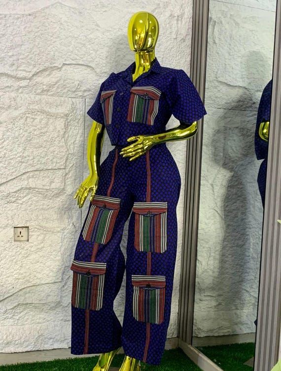 Ankara Crop Top and Cargo Pant Set with Asooke Pockets: African Style