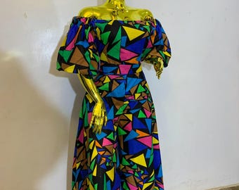 African Ankara Print Jumpsuit: Chic Off-Shoulder Design