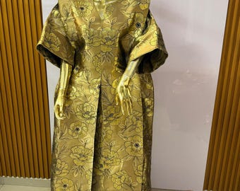 Gold Brocade Bubu Dress, African Maxi Kaftan