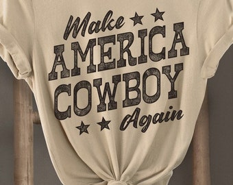 MAKE AMERICA COWBOY Cotton Jersey Relaxed Fit Graphic Women Short Sleeve Summer T-Shirt Tee