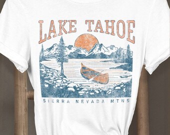 Cotton Jersey Relaxed Fit - LAKE TAHOE Retro California Adventure Comfortable Short Sleeve Women T Shirt Tee