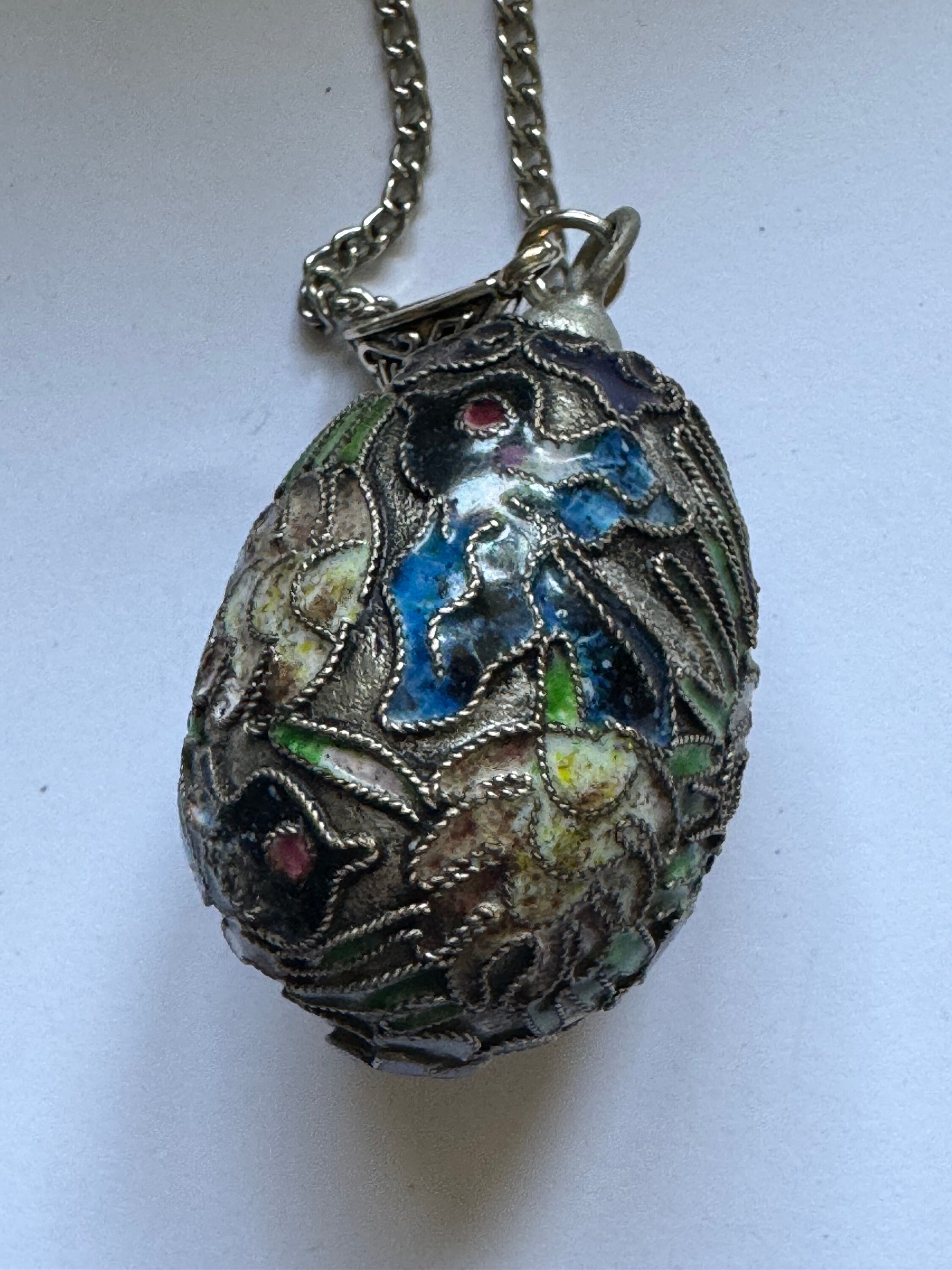 VINTAGE Faberge Style Cloisonne Egg Pendant Necklace. Bird Floral Design Etsy Ireland