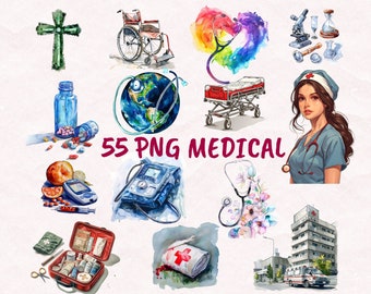 Watercolor Medical Clipart: Doctor, Nurse, Hospital Illustrations (Instant Download)