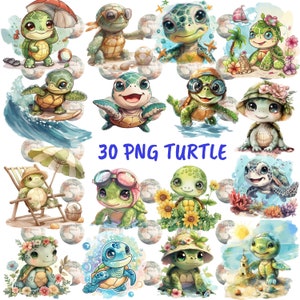 Aquarelle bébé tortue des cliparts Png, téléchargement des cliparts Png tortue coupée de mer, conception de sublimation de tortue de plage, clipart de baby shower, animal de l'océan