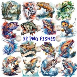 Imágenes prediseñadas de lubina saltando en acuarela (PPT), imágenes prediseñadas de animales en oferta, imágenes prediseñadas de lubina divertidas (PPT), arte de pesca saltando fuera del agua