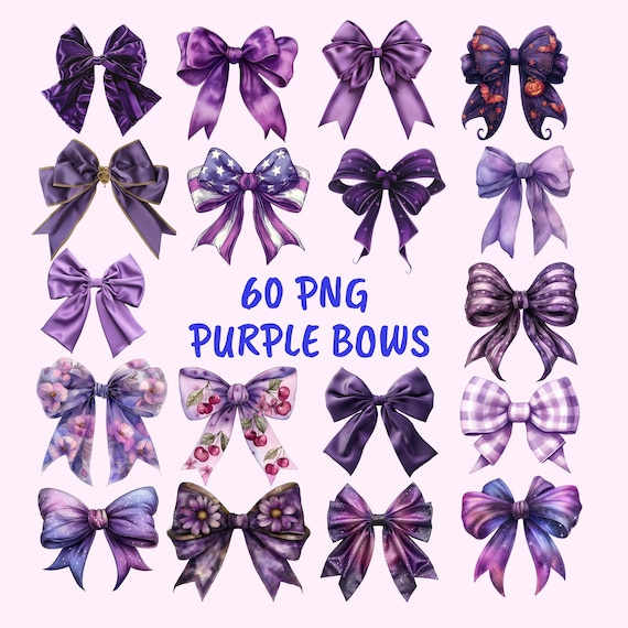 60 Cut Purple Gingham Bow Png,  Watercolor Ribbon Bows Clip Art