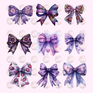 60 Cut Purple Gingham Bow Png,  Watercolor Ribbon Bows Clip Art, Gift Bow Clipart, Digital Coquette Girly Bow Clipart, Purple Ribbon Png
