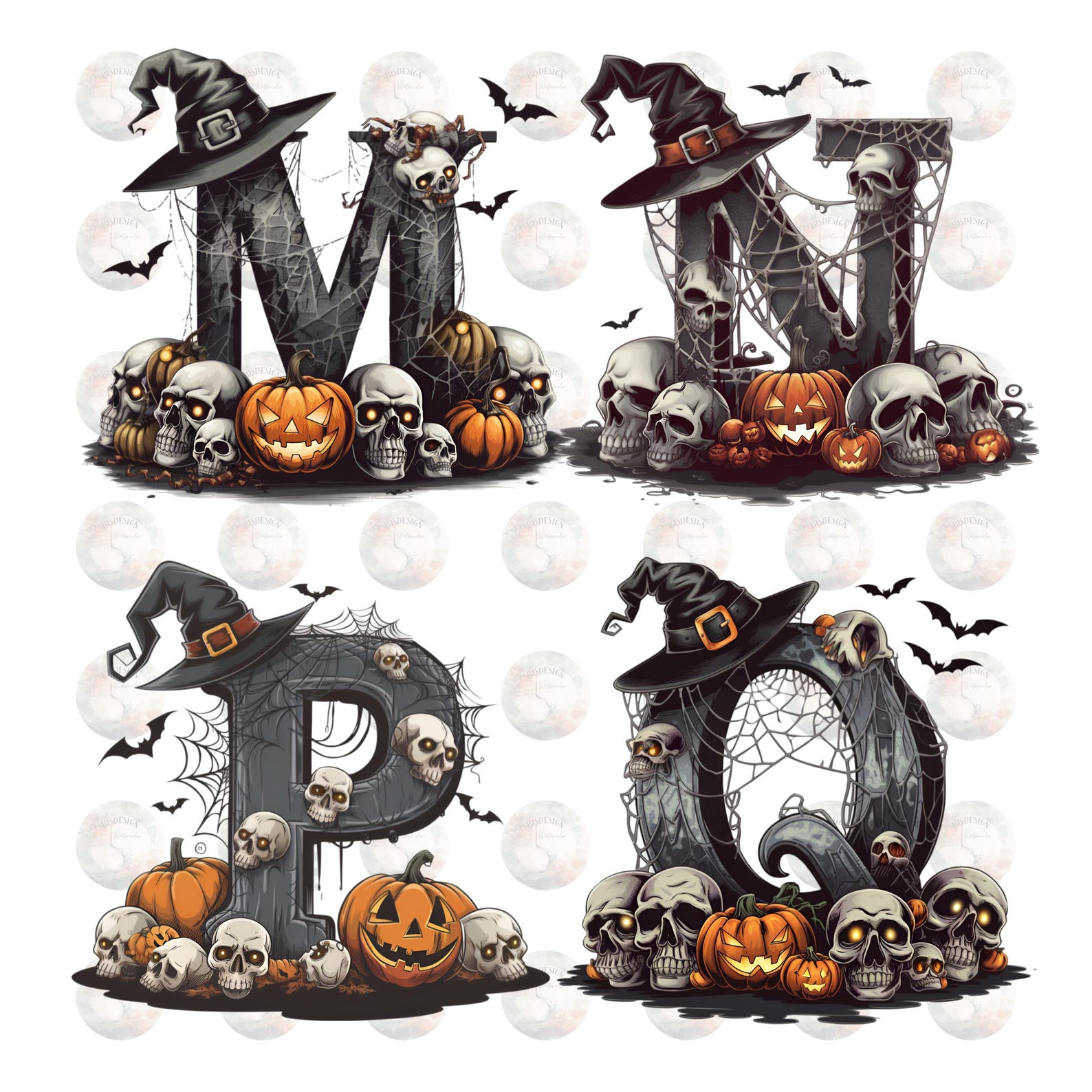 Spooky Halloween Alphabet & Numbers Clipart PNG, Watercolor Font ...