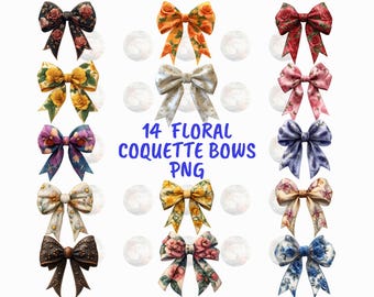 Floral Bow Clipart Bundle, Coquette Ribbon PNG (Digital Download)
