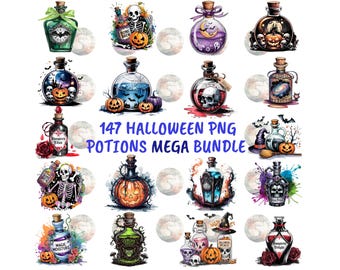 Clipartbundel Halloween-drankflessen, heks gotisch png (digitale download)