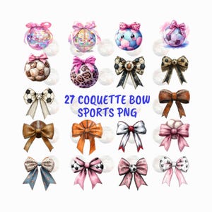 27 Sports Coquette Bow Bundle Png, Sports Bows For Shirt, Football and Basketball Bow Png, Coquette Baseball, Football Mom Sublimation Png