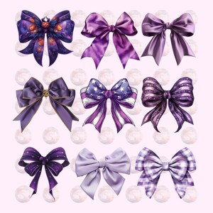 60 Cut Purple Gingham Bow Png,  Watercolor Ribbon Bows Clip Art, Gift Bow Clipart, Digital Coquette Girly Bow Clipart, Purple Ribbon Png