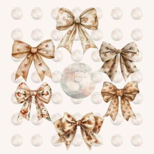 41 Beige Brown Watercolor Bow Png,  Cut Beige Brown Ribbon Bow Clipart, Gingham Bow Png, Decorative Bows Png , Girly Clipart, Commercial Use