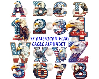 Amerikansk flagga örn alfabetet, patriotisk PNG Clipart (digital nedladdning)