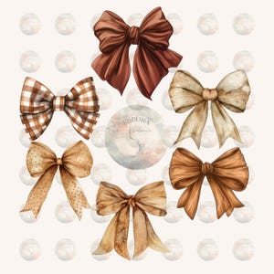 41 Beige Brown Watercolor Bow Png,  Cut Beige Brown Ribbon Bow Clipart, Gingham Bow Png, Decorative Bows Png , Girly Clipart, Commercial Use