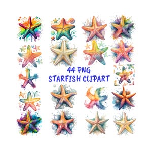 44 Watercolor Starfish Clipart Bundle, Digital Starfish Png, Starfish Sublimation, Sea Star Scrapbook, Ocean and Beach Clipart, Sea Star Png