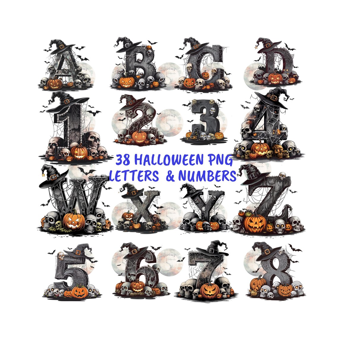 Halloween Alphabet and Numbers Clipart Png, Spooky Letters Cliparts Png ...