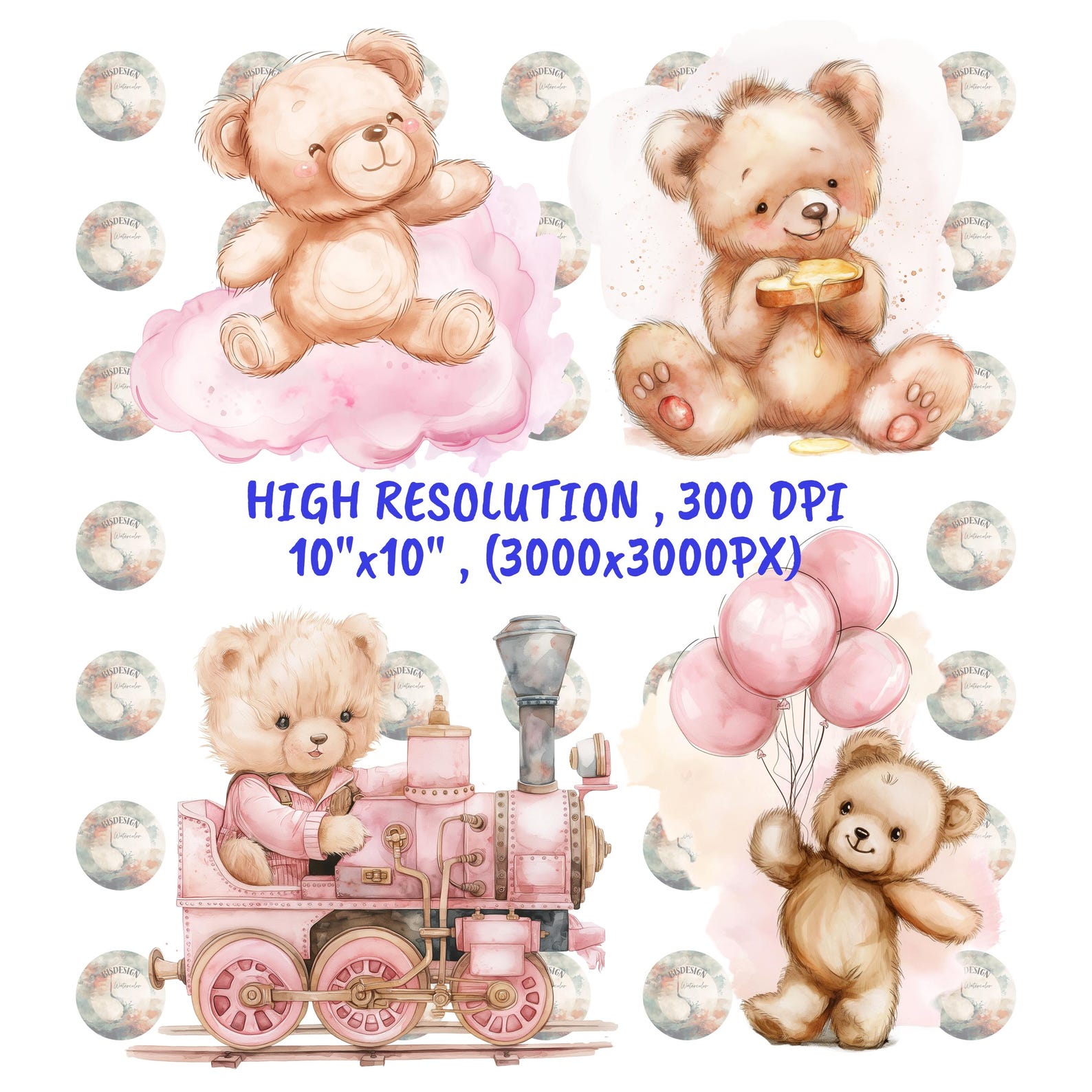 22 Watercolor Girly Pink Teddy Bear Clipart, Pink Girl Teddy Bear Baby ...