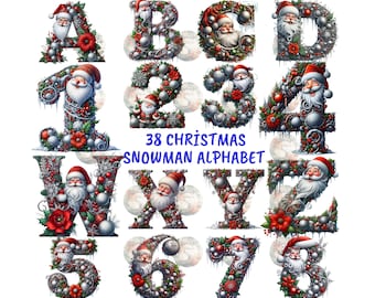 Christmas Santa Claus Watercolor Alphabet Clipart (PNG)