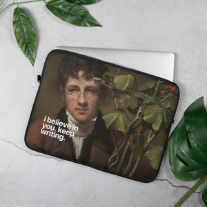 Funda para computadora portátil de escritor, regalo de escritor, regalo de escritura perfecto para un escritor o autor, creo en que sigas escribiendo, diseño vintage y cita