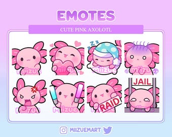 Cute Pink Axolotl Emotes for Twitch/Discord (Digital Download)