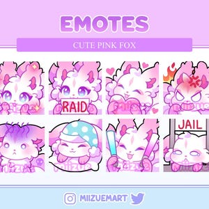 Niedliche Pink Fuchs Emotes (Twitch/Discord)