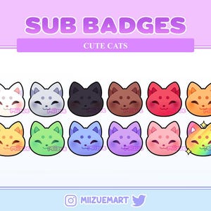 12 Twitch Sub Badges | Cute | Cat | Kitty | Stream