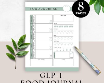 Diario alimentare giornaliero GLP-1, registro dei pasti, monitoraggio degli effetti collaterali GLP1, monitoraggio del piano alimentare per la perdita di peso, diario alimentare stampabile, pianificatore di proteine
