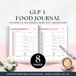 Diario alimentare giornaliero GLP-1, registro dei pasti, monitoraggio degli effetti collaterali GLP1, monitoraggio del piano alimentare per la perdita di peso, diario alimentare stampabile, pianificatore di proteine