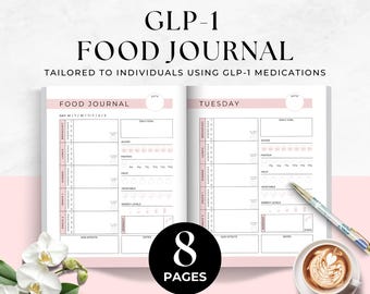 Diario alimentare giornaliero GLP-1, registro dei pasti, monitoraggio degli effetti collaterali GLP1, monitoraggio del piano alimentare per la perdita di peso, diario alimentare stampabile, pianificatore di proteine