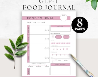 GLP-1 Daily Food Journal, Meal Planner, Weight Loss Eating Plan Tracker, Food Diary, Protein Tracker, Macro Log, Printable Nutrition Log