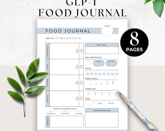 GLP-1 Daily Food Journal, Meal Planner, Weight Loss Eating Plan Tracker, Food Diary, Protein Tracker, Macro Log, Printable Nutrition Log