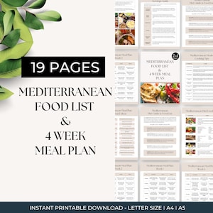Mediterranean Diet Meal Planner, Mediterranean Diet Food List, Four Week Meal Plan, Healthy Foods Shopping List, Nutrition Guide