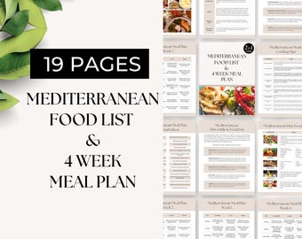 Mediterranean Diet Meal Planner, Mediterranean Diet Food List, Four Week Meal Plan, Healthy Foods Shopping List, Nutrition Guide