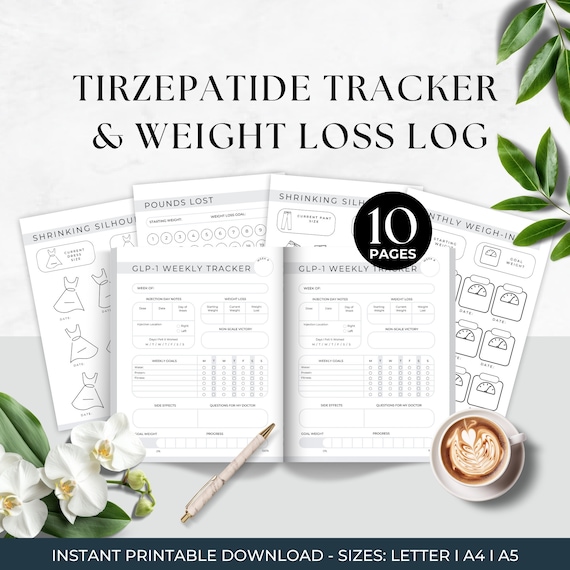 Tirzepatide Weekly Journal, GLP1 Weight Loss Tracker, Semaglutide Injection Log, GLP1 Chart, Pounds Lost, Compound GLP Weight Log, Goals